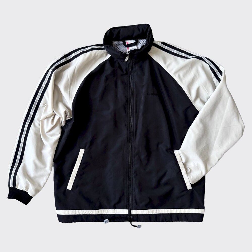 Vintage Goldwin Hooded Track Jacket Women’s Black Cream 90s Zip Up Lined Size L